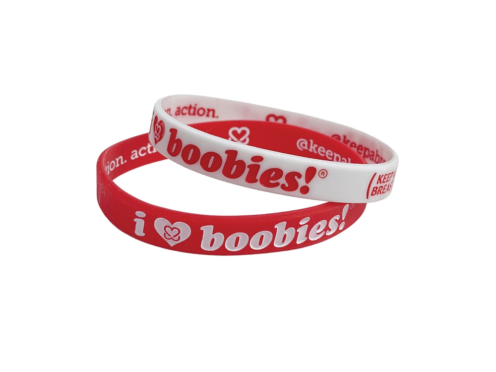 i love boobies! Mini Bracelet Pack - Candy Cane Red and White